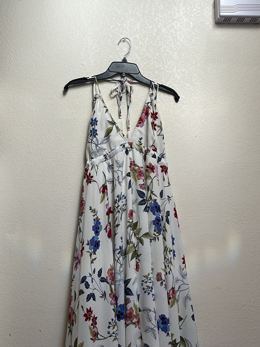 lovestitch White Halter Maxi Dress with Blue, Pink & Green Floral Print